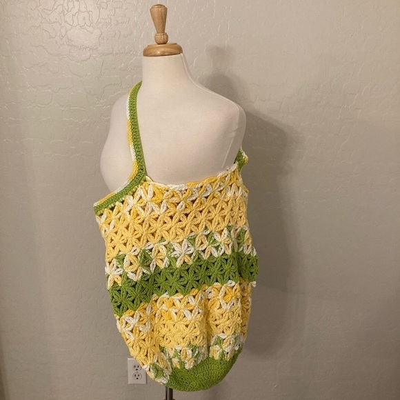 Vintage Handmade Quilt Granny Crotchet Large Crossbody Shopping Bag - Picture 3 of 13